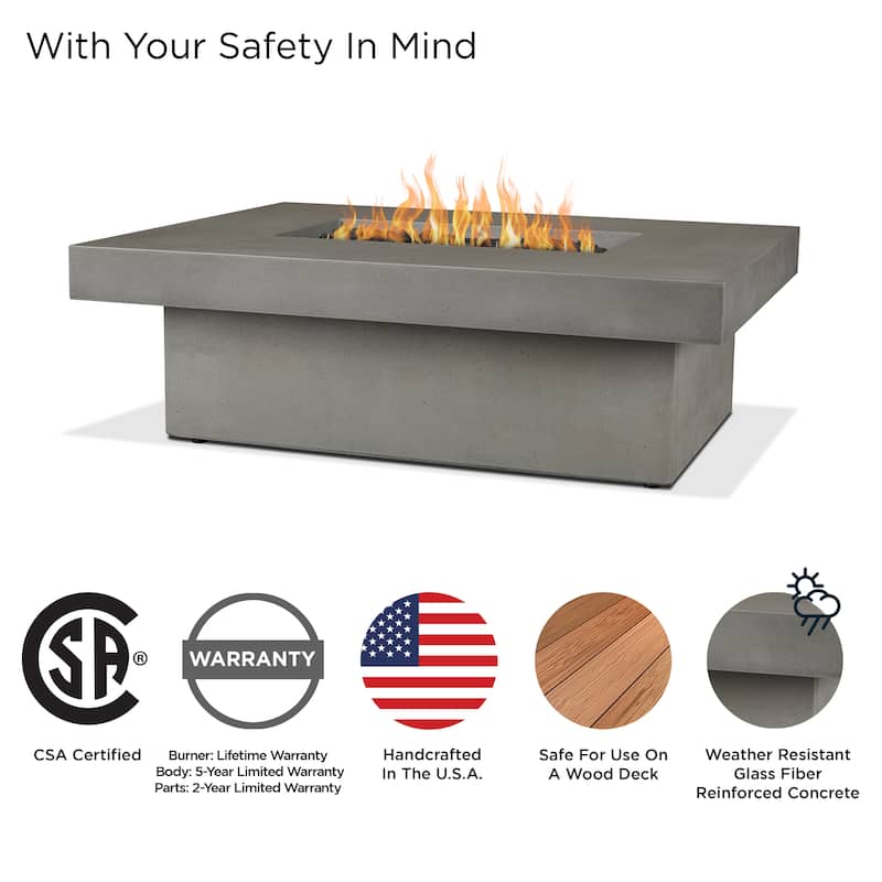 Lindon 60" Fire Pit with Hidden Tank Made in USA by Real Flame Ash Finish
