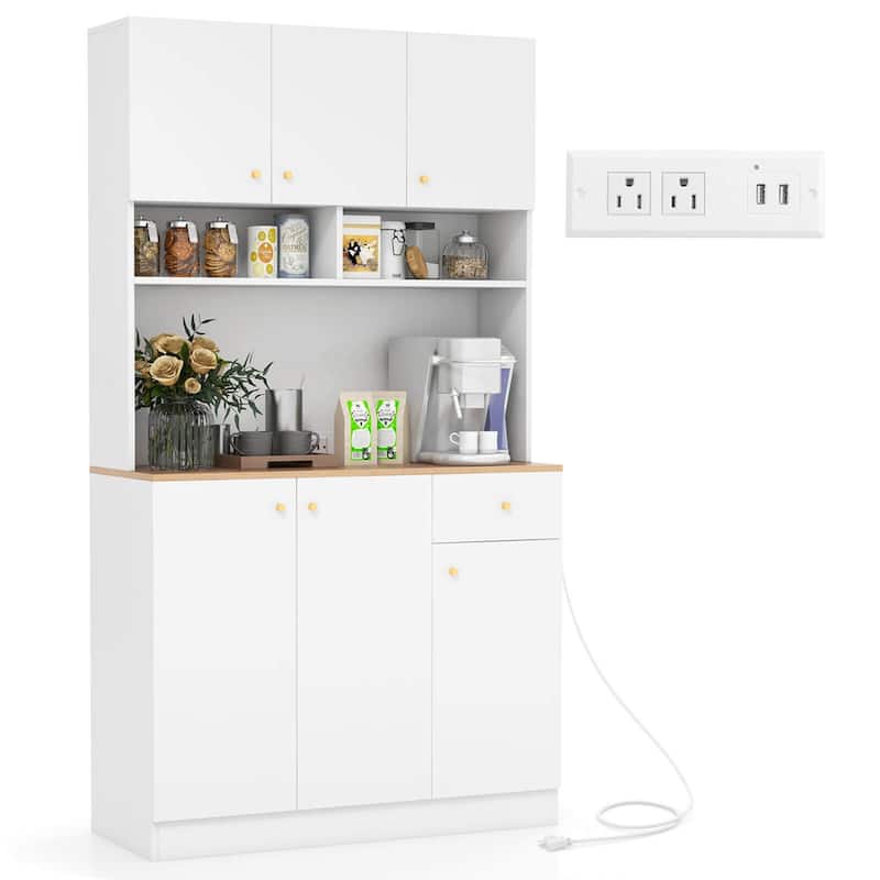 Costway 71" Tall Pantry Cabinet with Outlets USB Ports Anti-Tipping - See Details - White