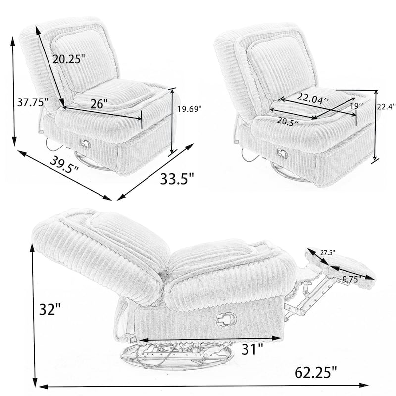 360° Swivel Rocking Single Sofa,Recliner Sofa, Manual Glider Rocking Armless Chair,Living Room Office