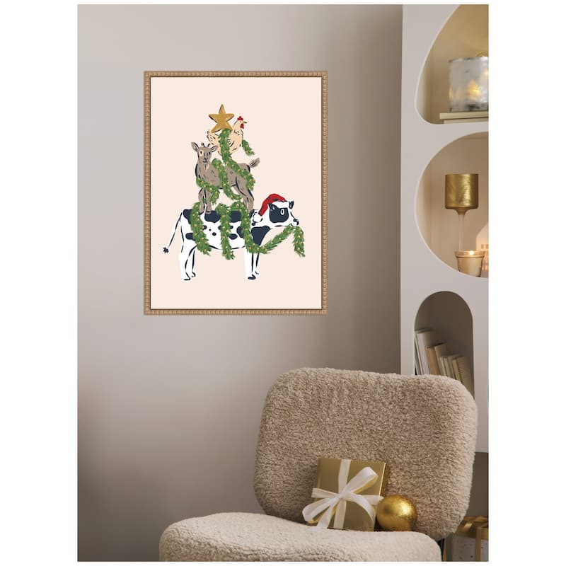 Kate and Laurel Sylvie Beaded Christmas Farm Animals Stack Framed Canvas by Krissy Mast