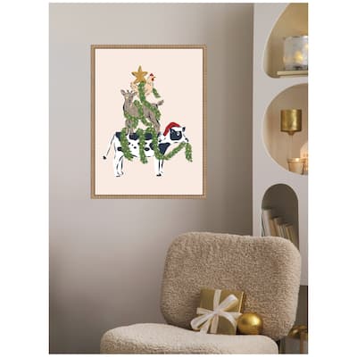 Kate and Laurel Sylvie Beaded Christmas Farm Animals Stack Framed Canvas by Krissy Mast