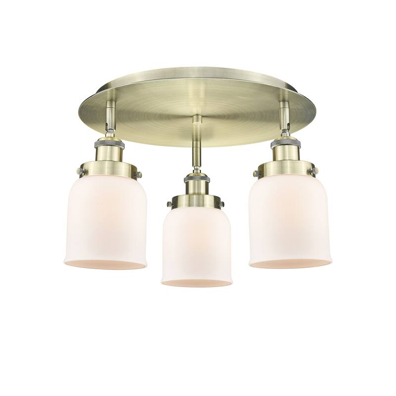 Innovations Lighting Bell - 3 Light 17" Flush Mount - Antique Brass/Matte White