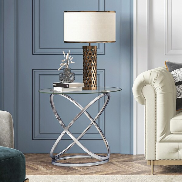 Myhozm Modern Round Glass Stone Top Side Table with Metal Base Glass Top Gold Base