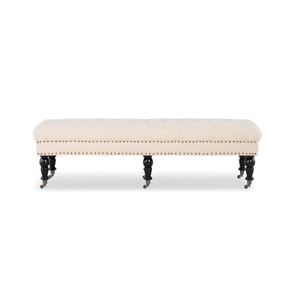 Shop Copper Grove Mendocino Off White Tufted Linen Bench On Sale Overstock 20461298