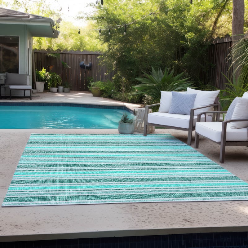 Machine Washable Indoor/ Outdoor Thin Cabana Stripe Chantille Rug