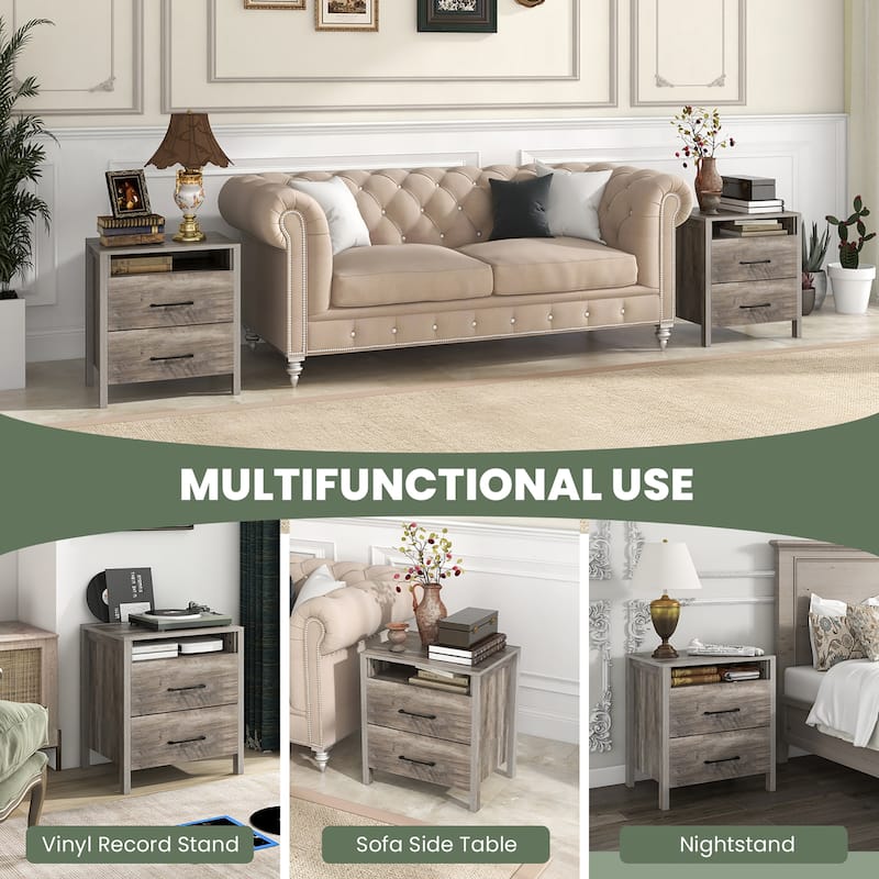 Gymax Nightstand w/ 2 Drawers Farmhouse Bed Side Table w/ Open Storage