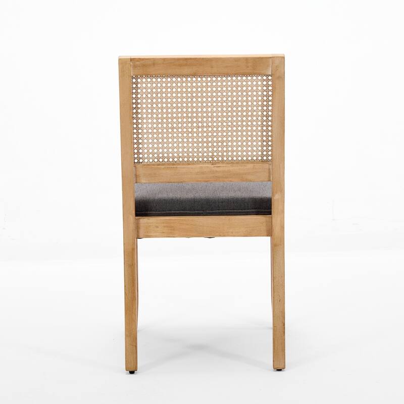 Farmhouse Rattan Dining Chairs with Natural Hardwood Frame (Set of 2)