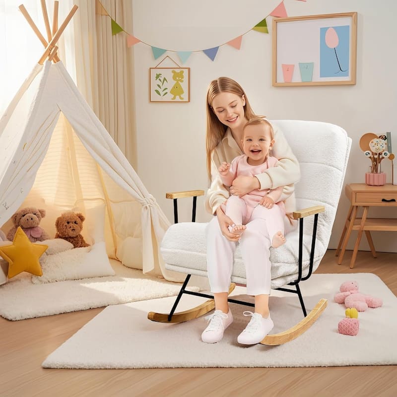 Nursery Rocking Chair Upholstered Modern Rocking chair with Wingback & Armrest Tall Back Accent Glider Rocker Chairs