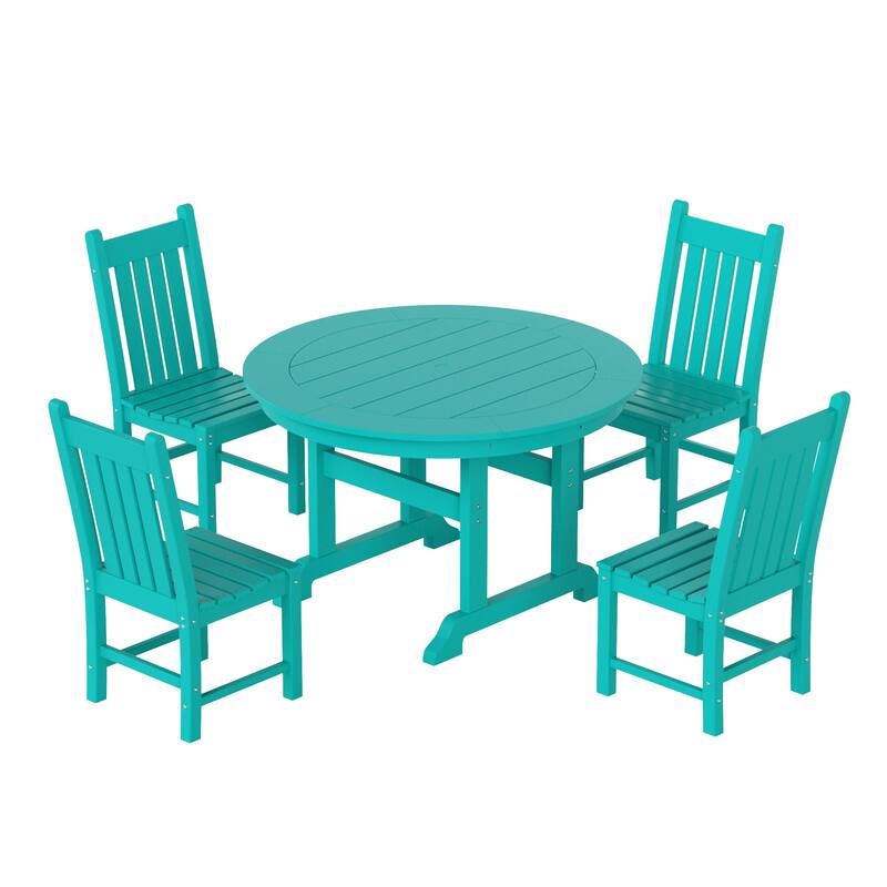 Laguna Hdpe All Weather Outdoor Patio Dining Set with Round Table, Armless Chairs (5-Piece Set)