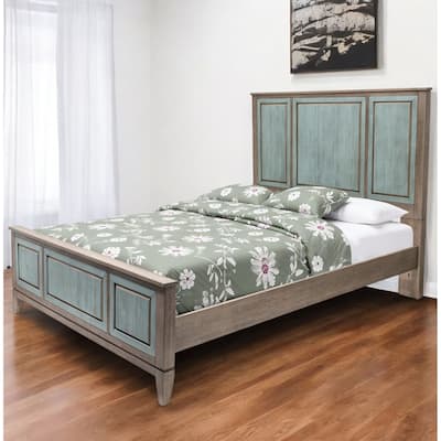 HomeRoots Green Shiplap Texture Distressed Solid Wood Queen Bed Frame