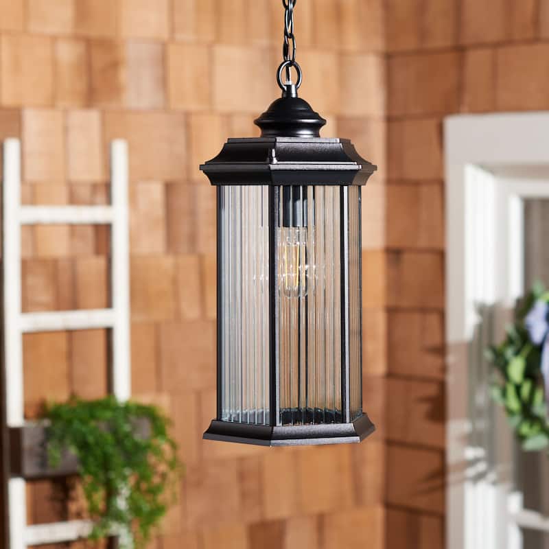 SAFAVIEH Lighting Mihrije 8" Modern & Contemporary Outdoor Pendant - 8" W x 7" D x 16" H - Black - 8Wx7Dx16H