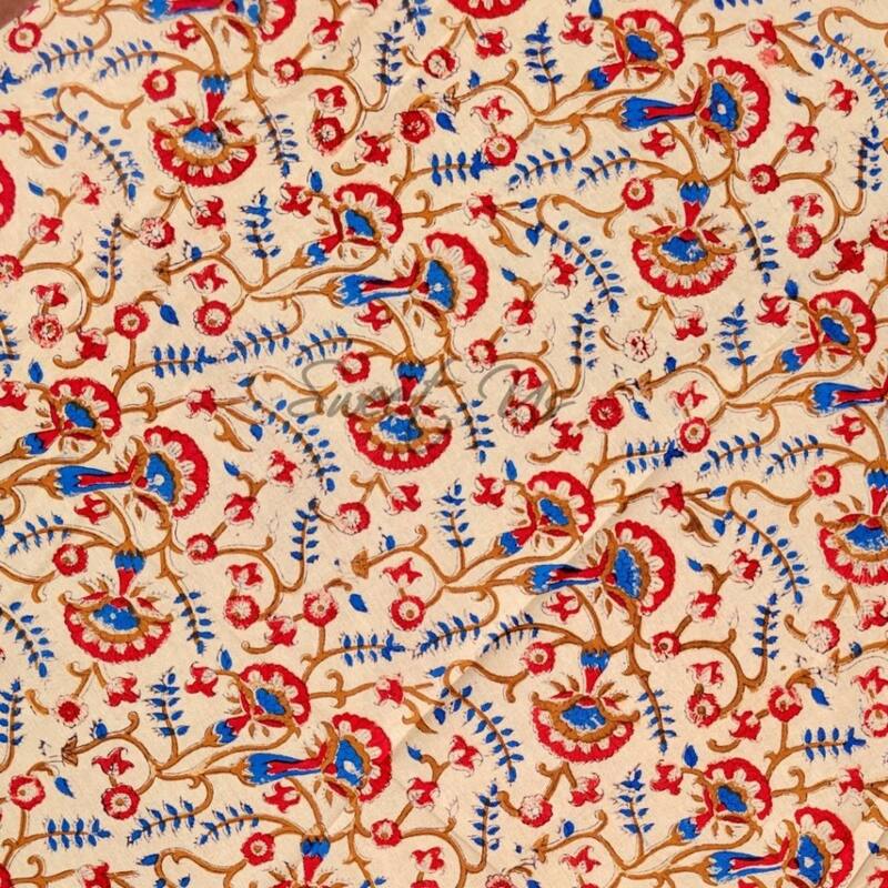 Block Print Tablecloth Round, Floral Paisley Elephants, Gold - Paisley Elephant, Blue Gold Red