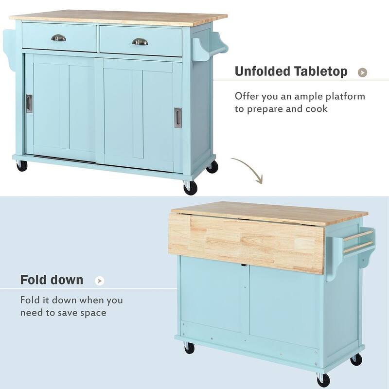 Kitchen Island Cart with Wheels Drop-Leaf Countertop