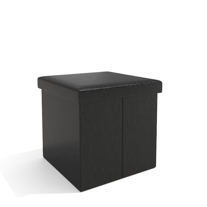 Faux Leather Folding Storage Ottoman Cube