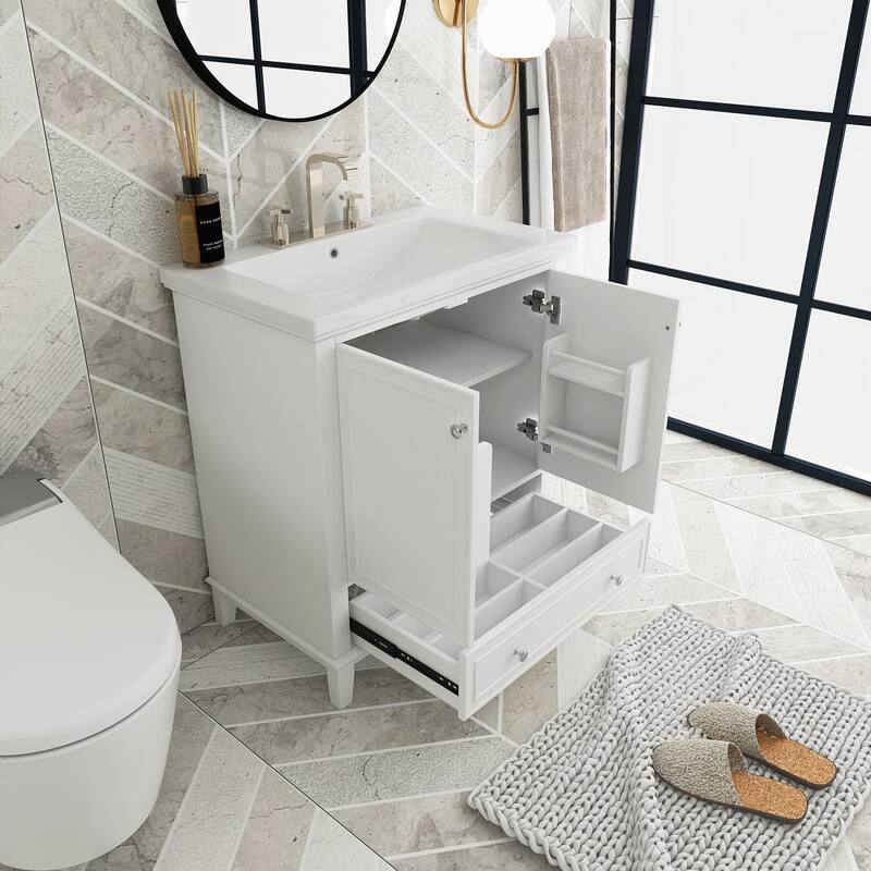 34.8" Tall Solid Wood with MDF 2-Door Freestanding in White with Basin - 30" x 18"