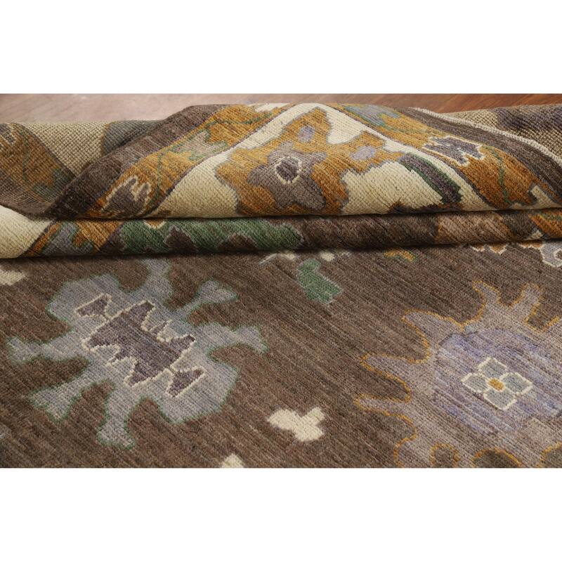 Hand Knotted Oriental 100% Wool Carpet Transitional All-Over Brown Oushak Area Rug - 8' 9'' X 6' 4''