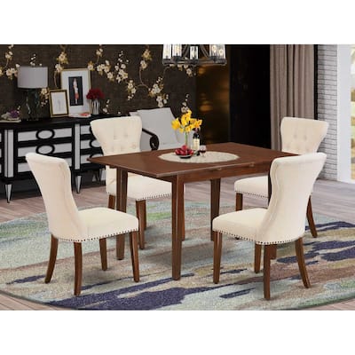 5-Piece Dinette Set - Solid Wood Dining Table & 4 Parson Chairs - Butterfly Leaf Table - Mahogany Finish