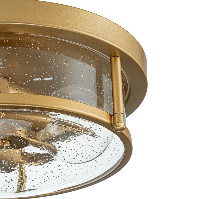 Farmhouse Black Round Seeded Glass Drum Semi Flush Ceiling Light -12in