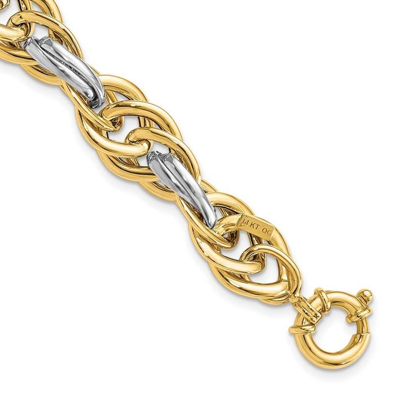 Curata 14k Two tone Gold 11.5mm talian Polished Fancy Link Bracelet - 8.25 Inch