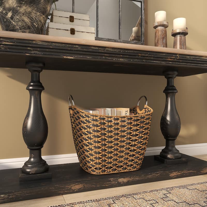 Seagrass Handmade Decorative and Functional Storage Basket with Metal Handles - Brown - Roche River Decor