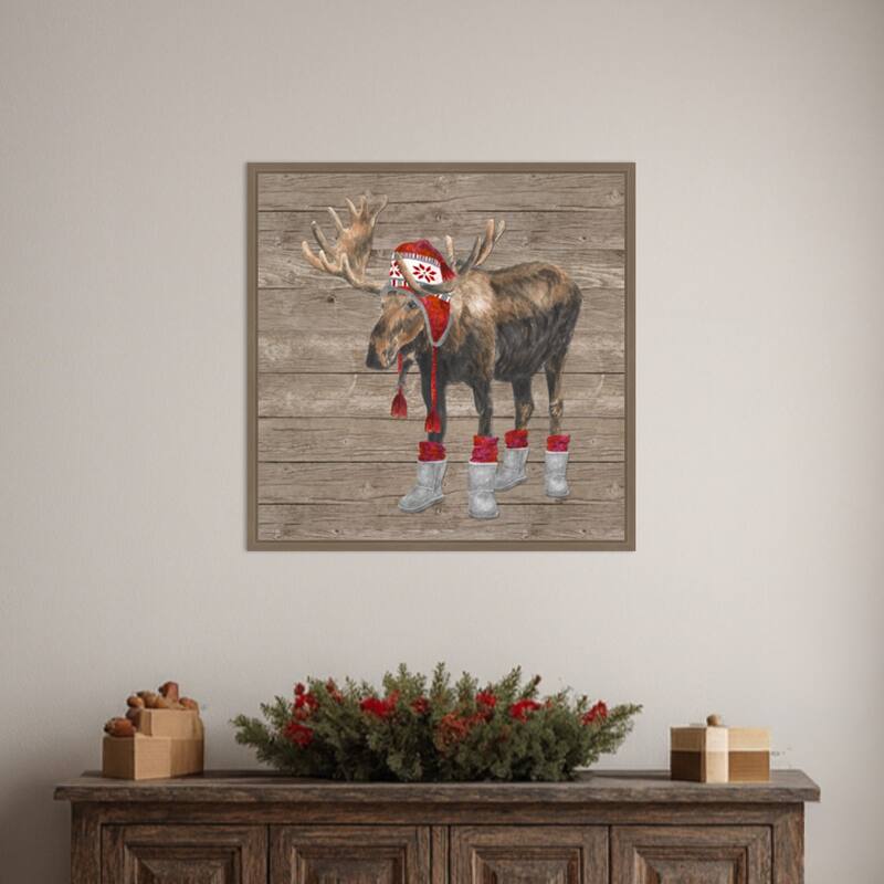 Warm in the Wilderness Moose by Tara Reed (22 x 22 in.), Framed Canvas Wall Art Print - Sylvie Dark Gold