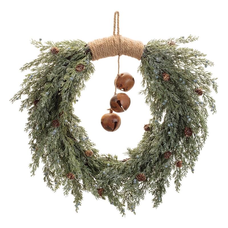 HomeRoots 22" Green And Brown Pine And Jingle Bells Artificial Christmas Wreath