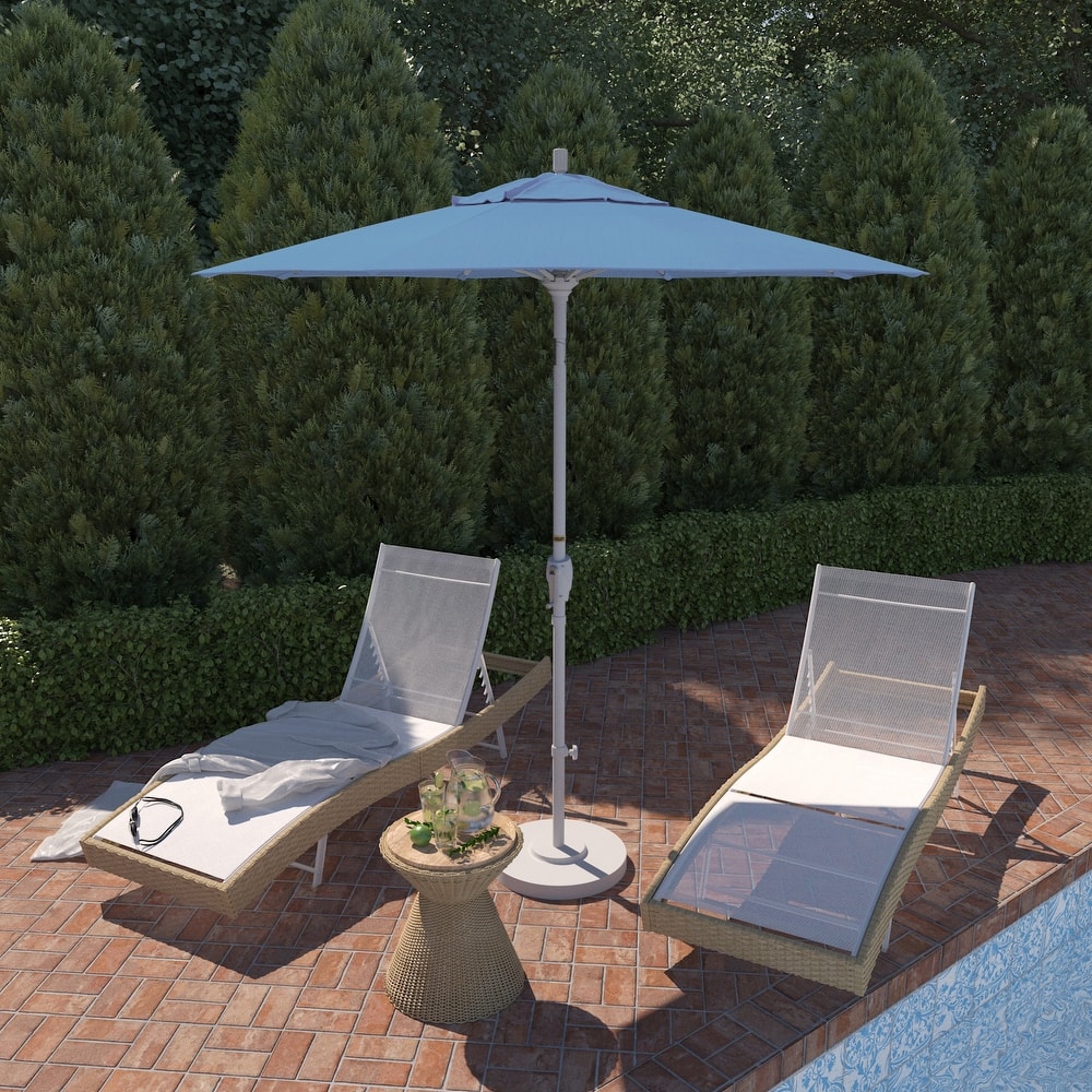 California Umbrella 7.5' Round Crank Lift Push Button Tilt White Aluminum Patio Umbrella with Pacifica Pacific Blue Fabric