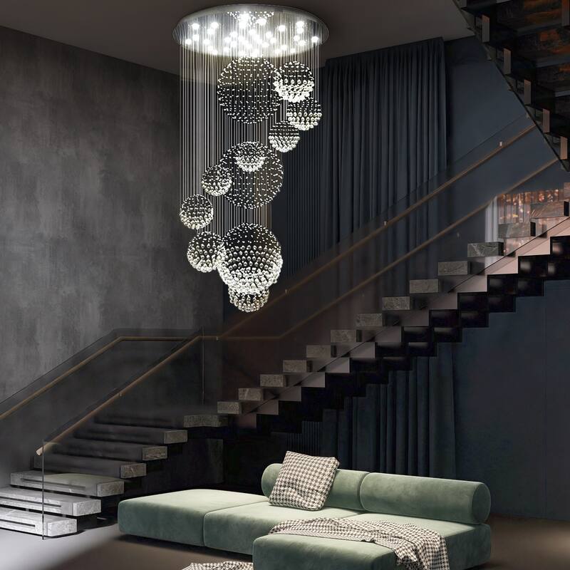 32 in. Modern Raindrop Crystal Chandelier 13-Light Dimmable Flush Mount Spiral Crystal Lighting for Foyer Living Room