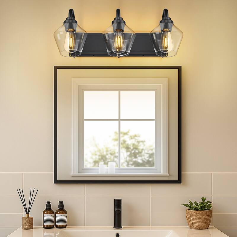 Modern 3/4-Light Bathroom Vanity Light in Black/Gold Finish
