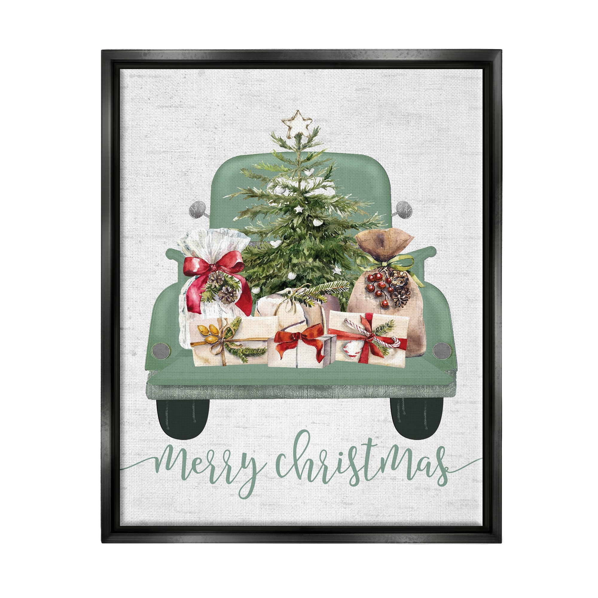 Stupell Merry Christmas Truck Framed Floater Canvas Wall Art Design by Lettered and Lined