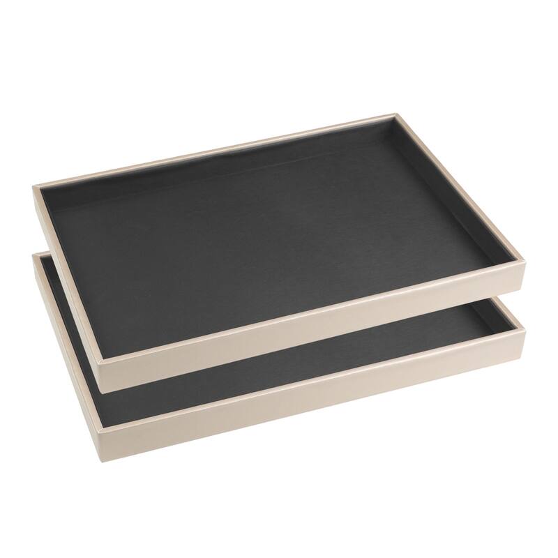 Set of 2 Stackable PU Leather Jewelry Organizer Trays with Removable Dividers for Drawers, Jewelry Organizer Storage - Black