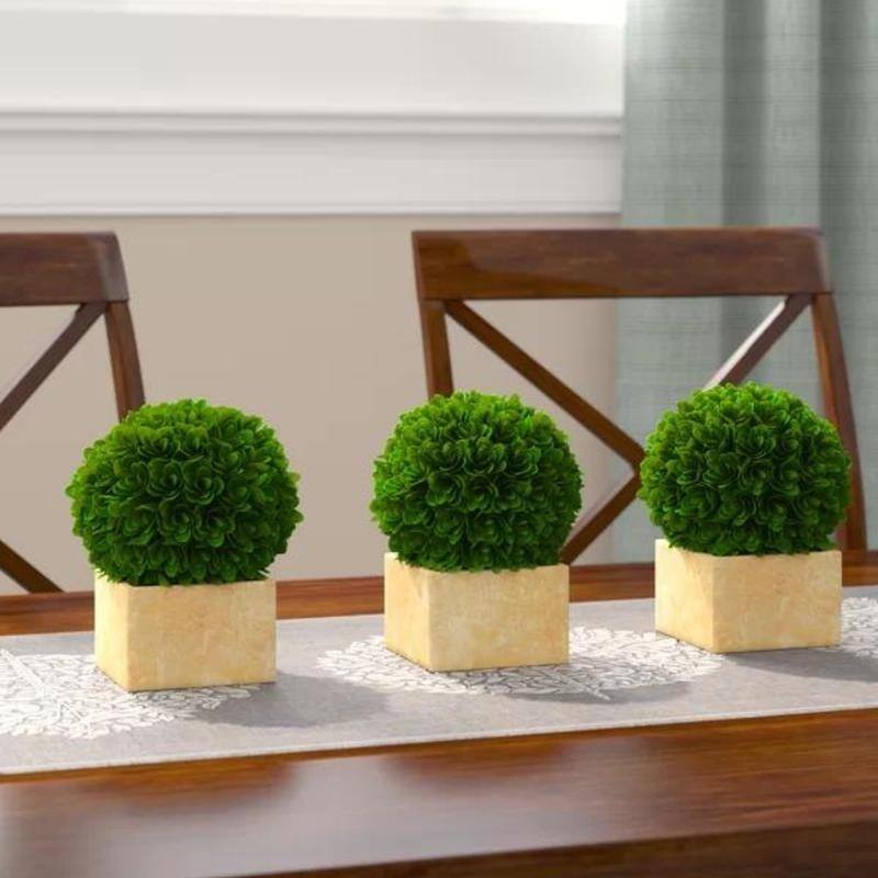 Faux Preserved Artificial Boxwood Ball Topiary Plant In Pot, Set of 3 - ABN5P008-GRN-3