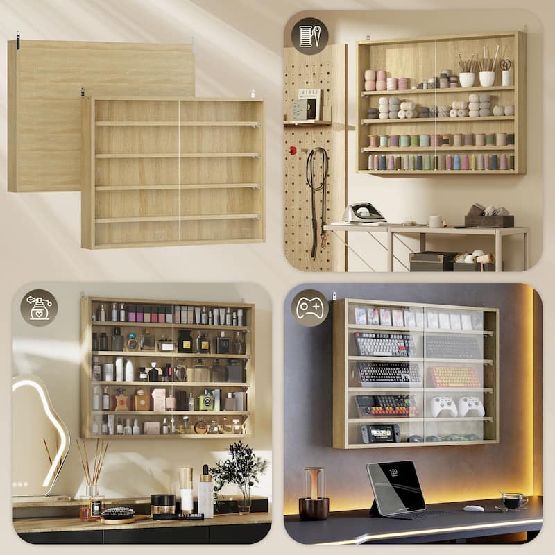 HOMCOM 5-storey Wall Shelf Display Cabinet w/2 Glass Doors and 4 Adjustable Shelves