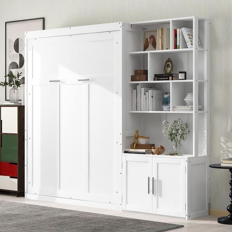 Full Size Murphy Bed with Multiple Shelves and Cabinet