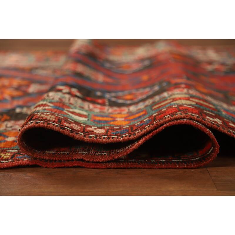 Hand Knotted Oriental 100% Wool Carpet Traditional Tribal Brown Kazak Runner Rug - 12' 6'' X 3' 4''