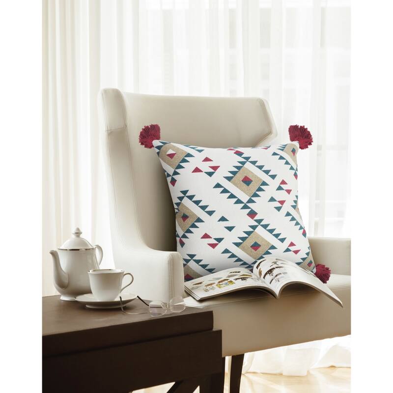 20" White and Green Eclectic Southwestern Square Throw Pillow