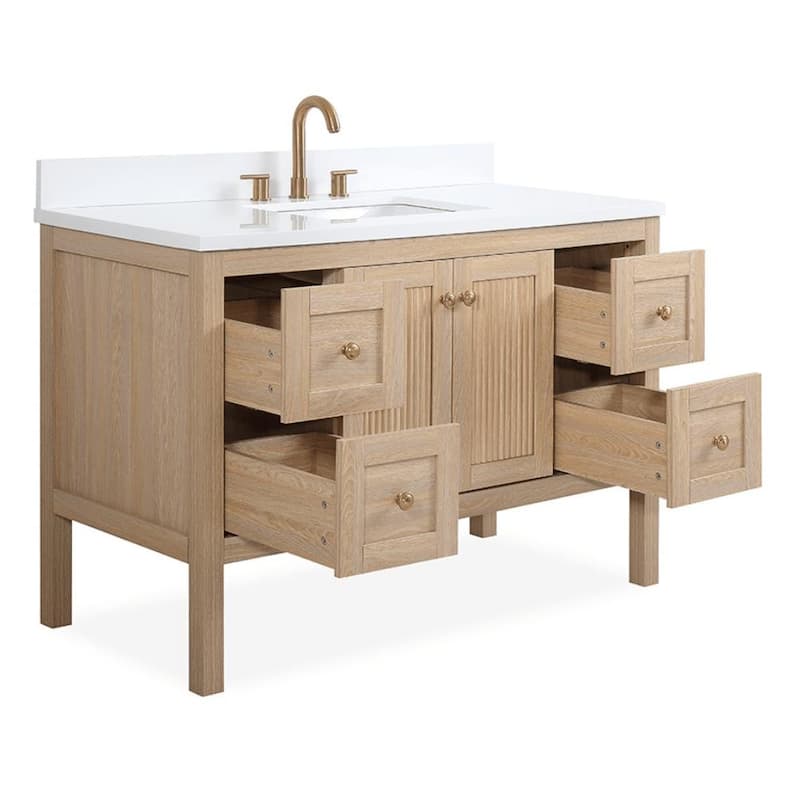 48 Inch Modern Light Oak Single Sink Bathroom Vanity With White Quartz Top