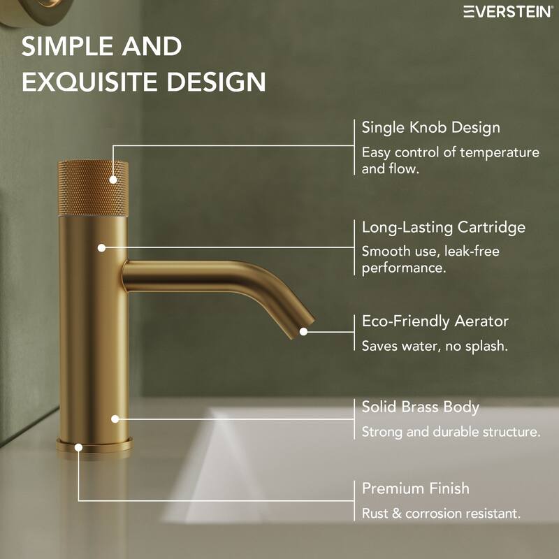 Modern 1-Handle Single Hole Bathroom Faucet with Anti-Slip Handle