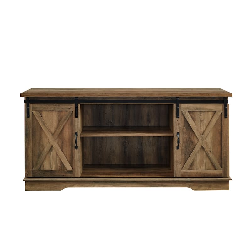 Farmhouse Grey Wash TV Stand with Sliding Barn Doors for TVs up to 65 Inches