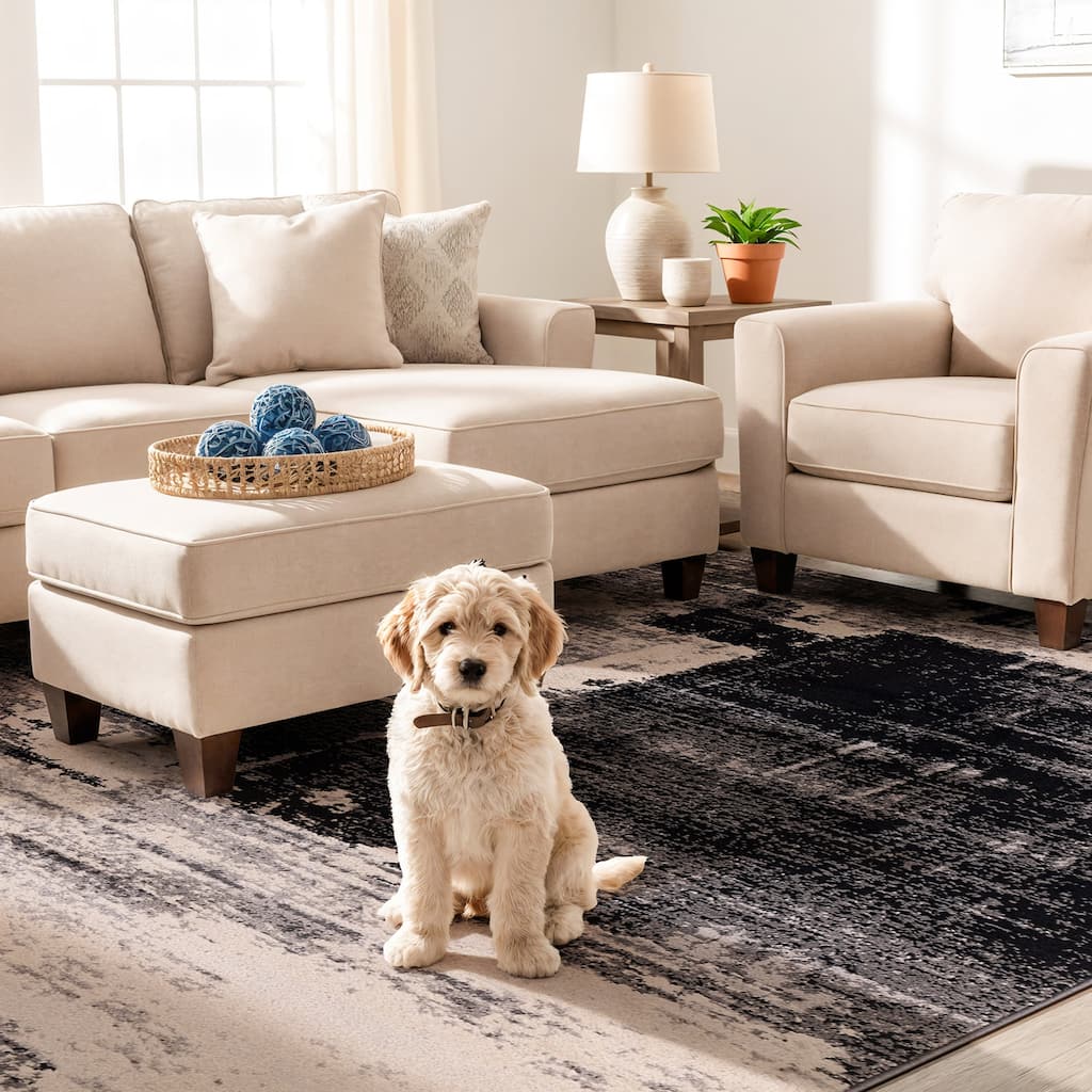 World Rug Gallery Modern Abstract Design Black Area Rug