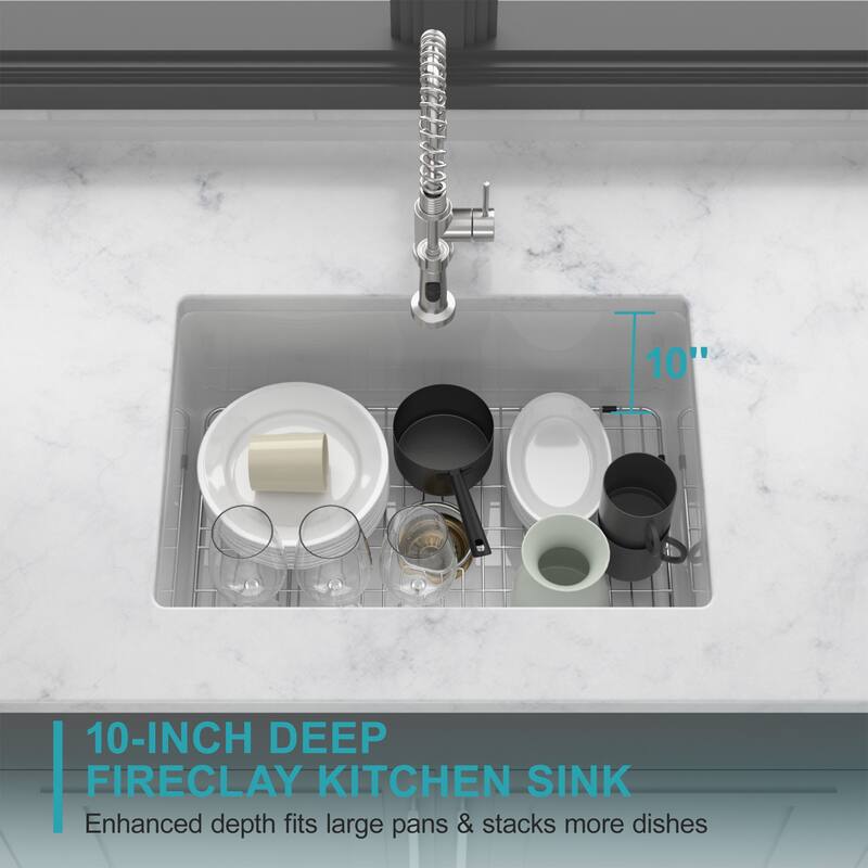 Undermount Single Bowl Ceramic Kitchen Sink in White