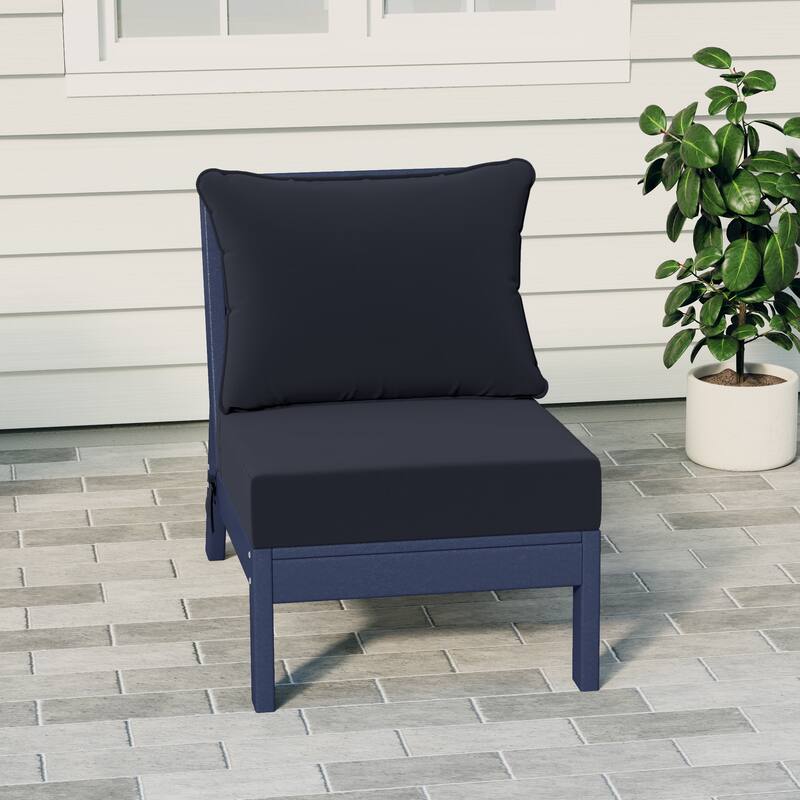 Birchwood All Weather HDPE Outdoor Patio Deep Seating Navy Blue Armless Chair With Cushions (1-Piece) - Navy Blue/Navy Blue