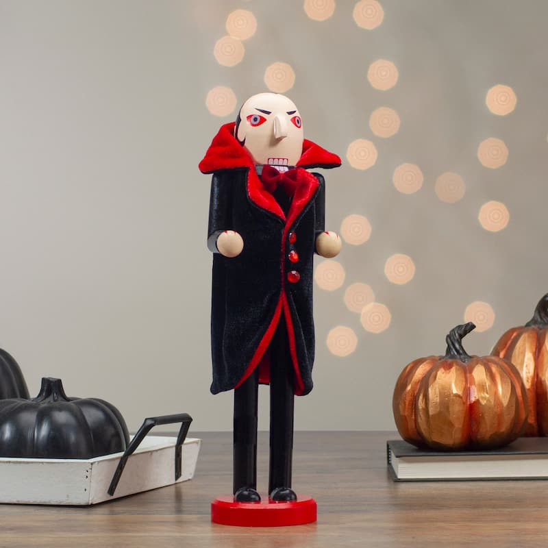 Vampire Wooden Halloween Nutcracker - 14" - Black and Red