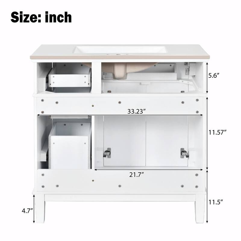 36" Modern Bathroom Vanity with Ceramic Sink, Soft Close Doors, 4 Drawers for Storage