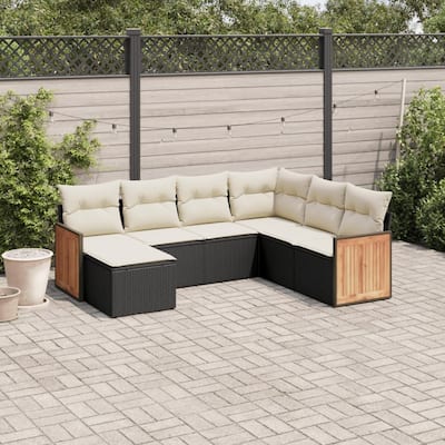 vidaXL Patio Sofa Set with Cushions Outdoor Conversation Furniture Poly Rattan - 21.7 x 21.7 x 14.6 in