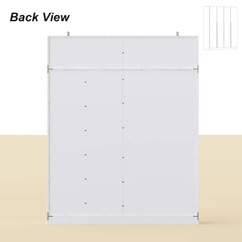 High Gloss Wardrobe with Shelves and Hanging Rods White 3 Door Closet Organizer