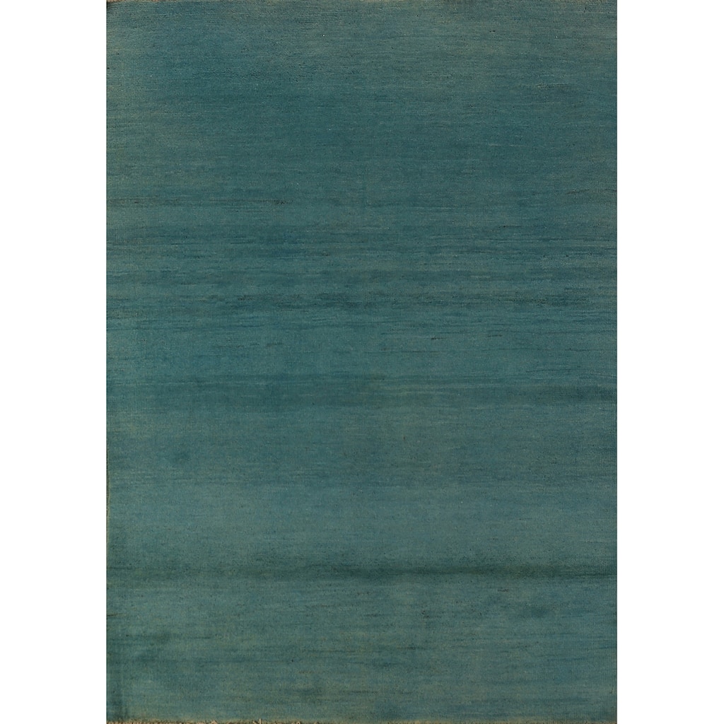 Blue & Green Gabbeh Modern Rug Hand-Knotted Striped Wool Carpet - 4'0" x 5'6"