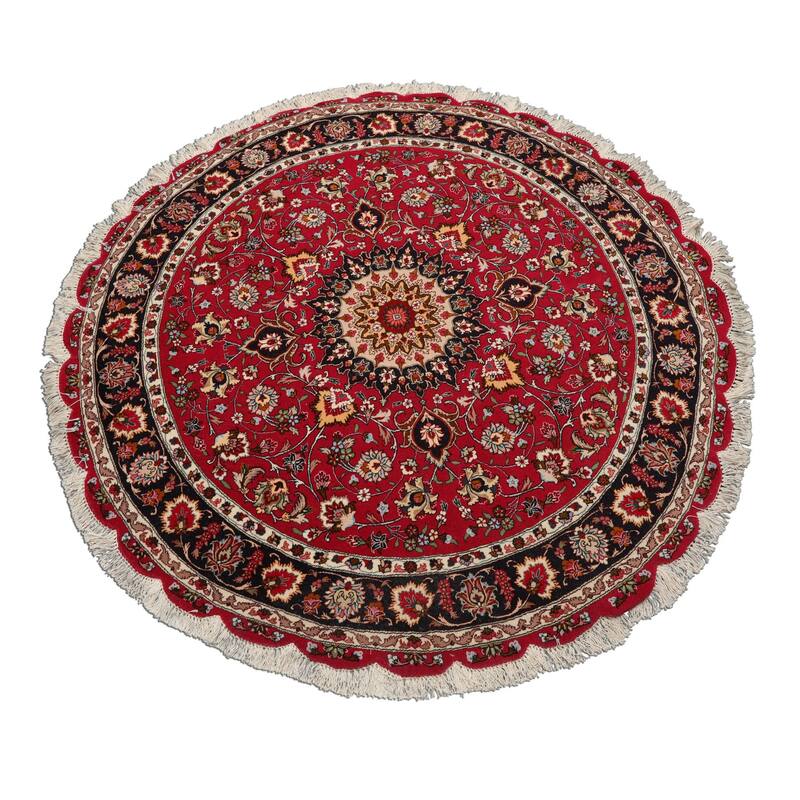 4'11''x4'11'' Round Hand Knotted 300 KPSI Wool Burgundy Round Area Rug - 4' 11'' x 4' 11''-Round
