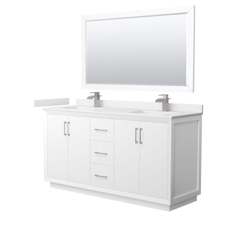 Wyndham Collection WCF414166D-QTZ-UNSM58 Strada 66" Free Standing - White / White Quartz Top / Brushed Nickel Hardware
