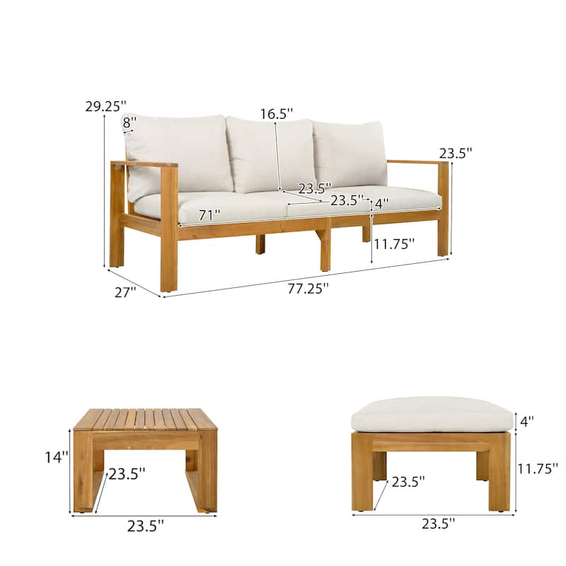 Christopher Knight Home - Ethan Outdoor 3-Piece Acacia Wood Sectional Sofa Set with Cushions